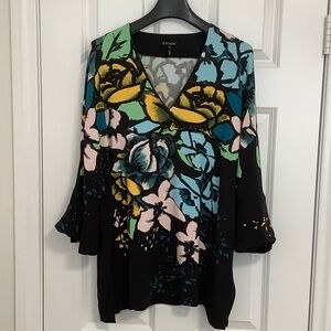 Escada Naldale Fantasy Multicolor Floral V-Neck Blouse